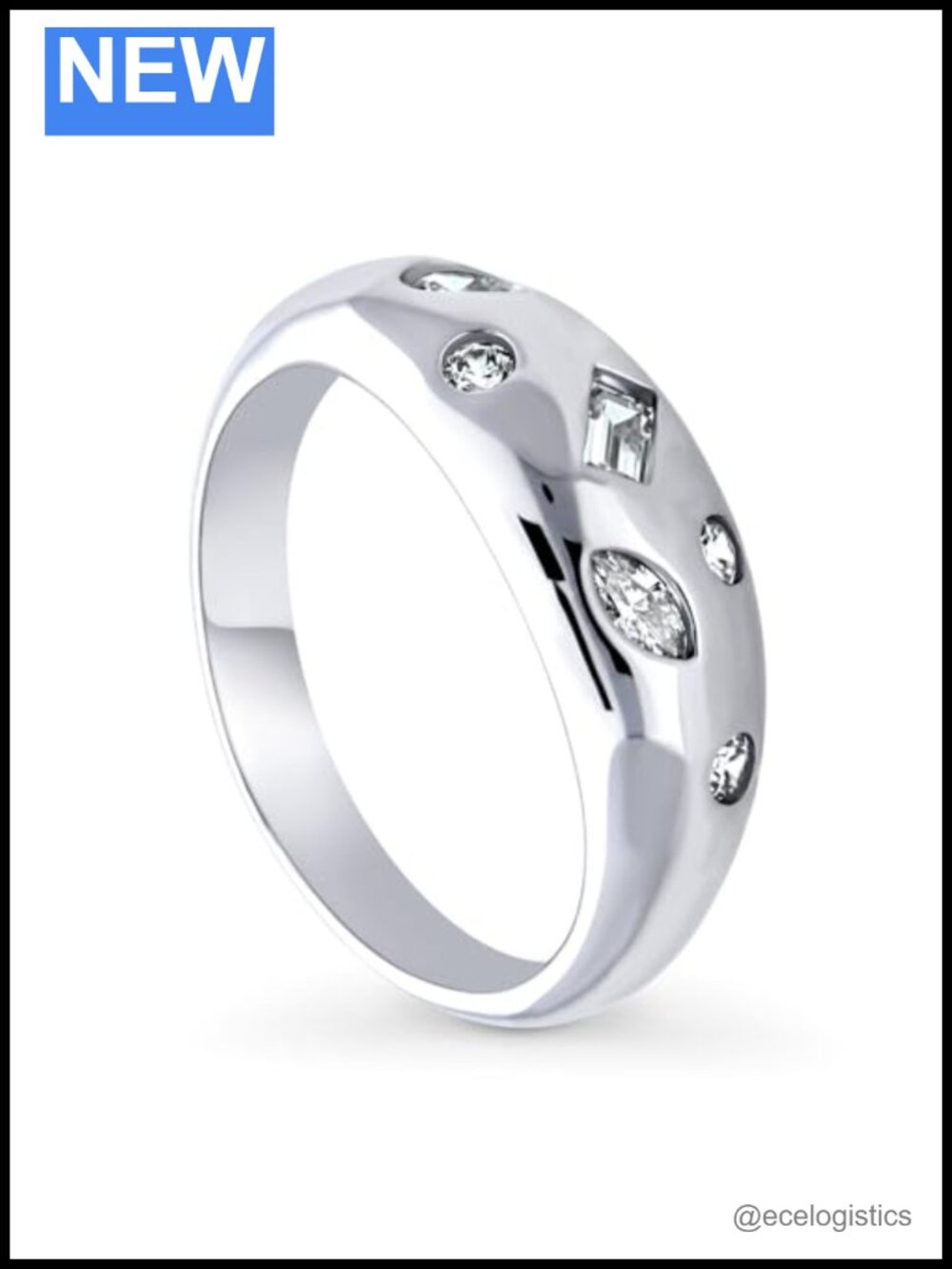 Sterling Silver Dome Band Ring 0.38 cttw Cubic Zirconia Unisex Stackable